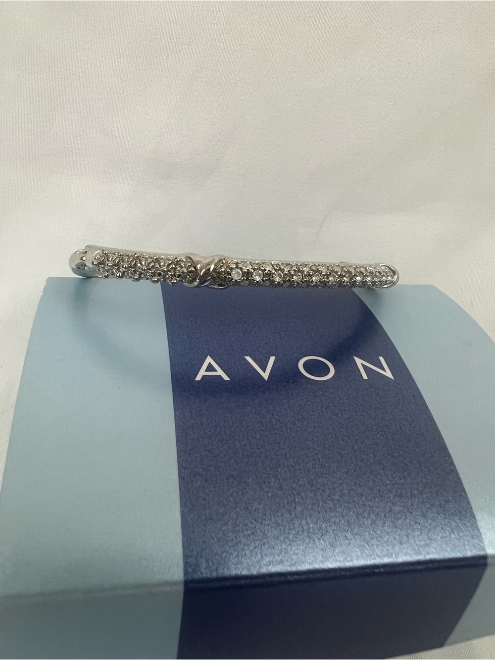Avon Vintage 2002 Pave Bangle Bracelet - Silvertone - Large